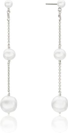 Lily & Roo Silver Three Graduated Pearl Drop Earrings