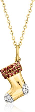 Ross-Simons Red and White Diamond Stocking Pendant Necklace in 18kt Gold Over Sterling