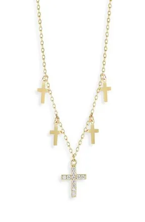 Sphera Milano Cubic Zirconia Cross Charm Necklace in Gold at Nordstrom Rack