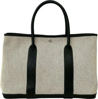 Herm&egrave;s Black Gray Toile H Leather Tote Bag (Pre-Owned)