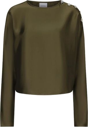 Dante6 Leiva Satin Button Detail Top - Dames - Blouses & Shirts - Groen - Maat: 2XL Satijn