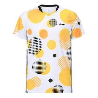 Li-Ning Badminton Wear Game Shirt White Yellow AAYR381-1