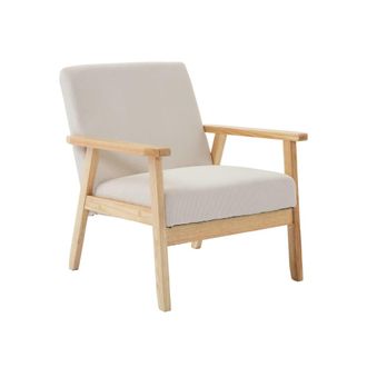 Sweeek Sill&oacute;n escandinavo de madera y pana, crema