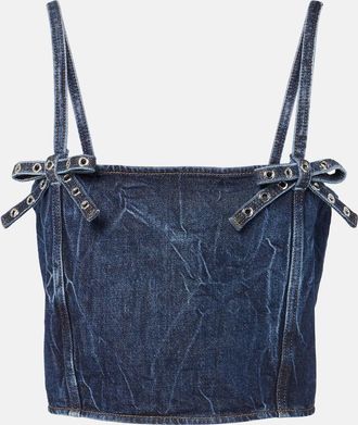 Ganni Top cropped di jeans con fiocco