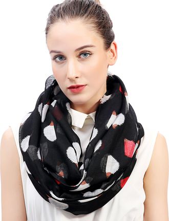 Lina & Lily Hedgehog Animal Print Womens Infinity Scarf Snood Lightweight (Black)