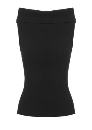 D.exterior Black Wide Neck Ribbed Viscose Tank Top