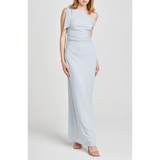 Wayf Say Less Ruched One-Shoulder Maxi Dress in Blue at Nordstrom Rack, Size Large