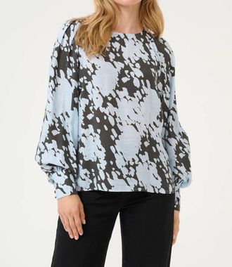 Kaffe Kalouise Long Sleeve Round Neck Blouse In Grey Blue Graphic Cloud