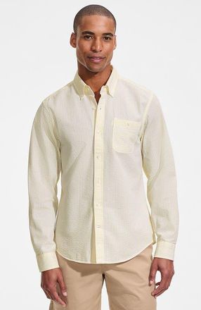Lands End Long Sleeve Seersucker Shirt in Sweet Butter Stripes at Nordstrom, Size Xx-Large