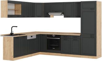 Vicco Cocina Esquinera R-line, Casa De Campo Antracita/roble Dorado, 227 X 287 Cm Sin Encimera