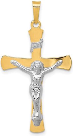 Diamond2Deal 14k Two-tone Gold INRI Crucifix Pendant