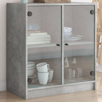 vidaXL Mobile con Ante in Vetro Grigio Cemento 68x37x75,5 cm - Vidaxl