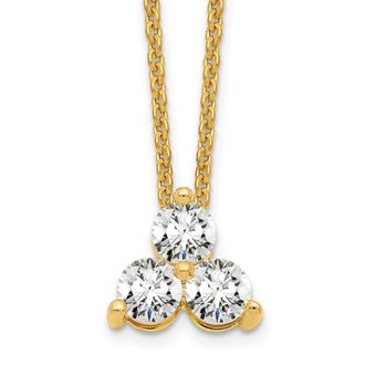 Diamond2Deal 14K Gold 1/2 Ct Lab Grown Diamond Three Stone Necklace 18 Clarity VS, Color D-E