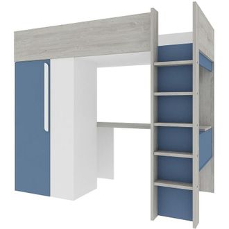 Vente-Unique Vente-unique - Letto a soppalco 90 x 200 cm con armadio e scrivania Blu e Bianco - nicolas