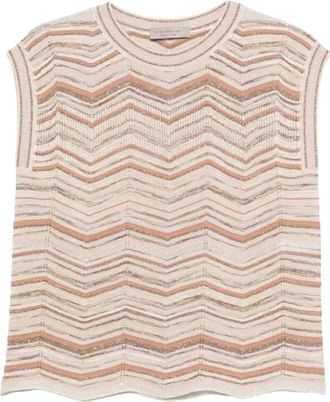 D.exterior Chevron Mouwloze Top - Dames - Tops zonder mouwen - Beige - L - Tops