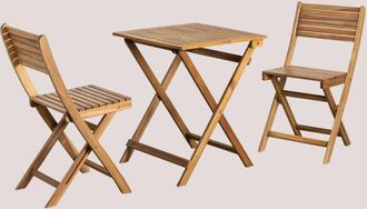 Sklum Set De Mesa Cuadrada (60x60 Cm) Y 2 Sillas De Jard&iacute;n Plegables En Madera De Acacia Delawer Sklum