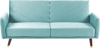 Beliani Beliani - Retro Velvet Fabric Sofa Bed 3 Seater Light Blue Convertible Reclining Senja