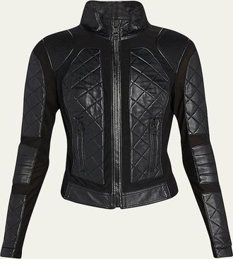 Blanc Noir Quilted Leather & Mesh Moto Jacket