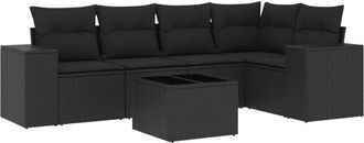 vidaXL Set De Sof&aacute;s De Jard&iacute;n 6 Piezas Y Cojines Rat&aacute;n Sint&eacute;tico Negro Vidaxl