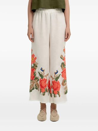Greek Archaic Kori elasticated-waist rose trousers - White