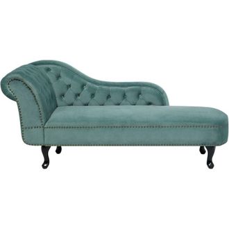 Beliani Beliani - Chaise Longue Tapizado En Terciopelo Verde Menta Con Botones Versi&oacute;n Izquierda Nimes