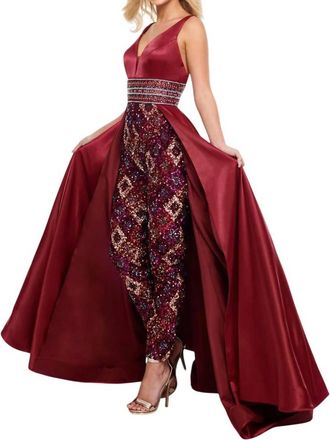 Rachel Allan Sequin Jumpsuit In Burgundy