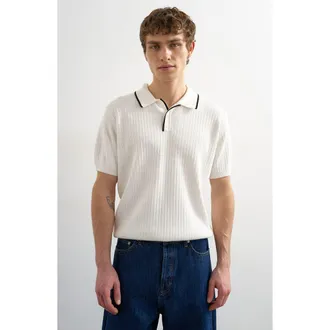Topman Tipped Rib Cotton Polo Sweater in Ecru at Nordstrom, Size Xx-Large