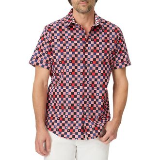 Robert Graham Stars Aligned Short Sleeve Stretch Cotton Button-Up Shirt in Multi at Nordstrom, Size Xxx-Large