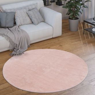Paco Home Paco Home - Alfombra Redonda Sal&oacute;n Pelo Corto Moderna Mullida Lavable Monocolor &Oslash; 200 Cm Redon, Rosa