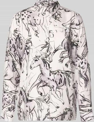 Milano Milano Italy Regular Fit Hemdbluse aus Viskose im Allover-Look in Hellgrau, Größe 36