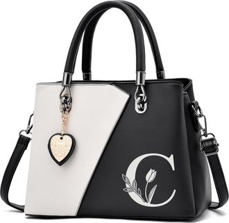 I Ihayner Women PU Leather Purses and Handbags Top Handle Satchel Tote Shoulder Crossbody Initial Handbag for Ladies, C, Medium