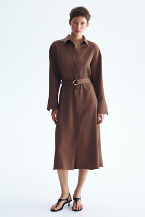 H&M Belted Shirt Dress in Brown at Nordstrom, Size Xx-Large