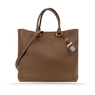 Prada Tote Bags, female, Brown, Size: ONE SIZE Leather Womens Shoulder Bag Magnetic Closure