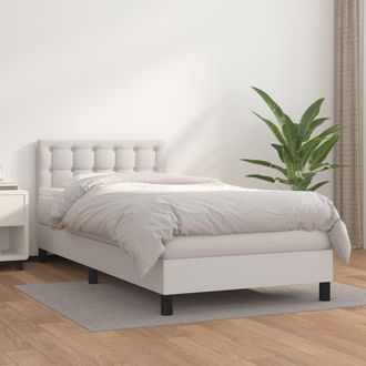 vidaXL Vidaxl - Cama Box Spring Con Colch&oacute;n Cuero Sint&eacute;tico Blanco 90x190 Cm