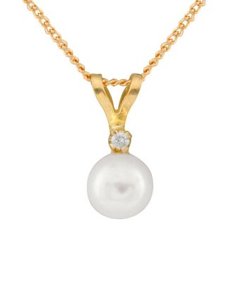 Splendid Pearls 14K 0.01 Ct. Tw. Diamond & 5-5.5Mm Akoya Pearl Necklace