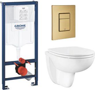 GROHE Pack Wc Suspendido Grohe Sin Brida Y Carenado + Asiento Bau Ceramic + Bastidor Para Pared Maciza + Placa De Accionamiento Cool Sunrise