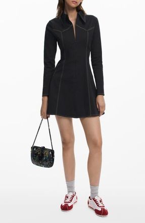 Desigual Long Sleeve Fit & Flare Minidress in Black at Nordstrom, Size Large