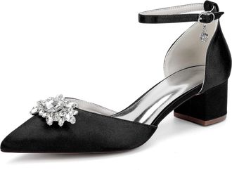 Generic Womens Shoes Evening Low Heel Bridal Wedding Pumps Satin Chunky Heels Prom Party Dress Pumps 4.5Cm,Black,10 UK