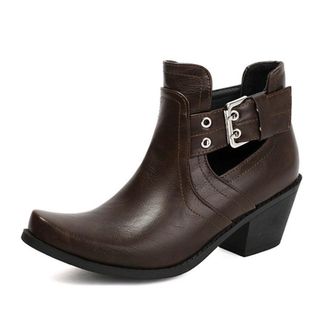 Generic Womens Fashion Buckle Cutout Chelsea Square Toe Chunky Heels Ankle Boots Slip On Comfort Casual Vintage Shoes (7.5,Coffee)