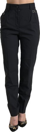 Dolce & Gabbana Black Wool High Waist Tapered Womens Pants