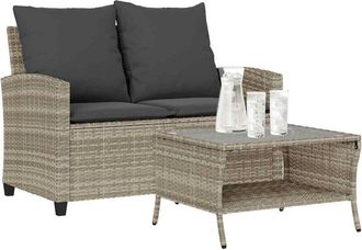 vidaXL Sof&aacute; Jard&iacute;n De 2 Plazas Con Coj&iacute;n Y Mesa Gris Claro Vidaxl