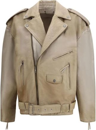 Golden Goose Buffalo Leren Bikerjack - Dames - Leren en Su&egrave;de Jassen - Beige - S - Katoen - Jassen