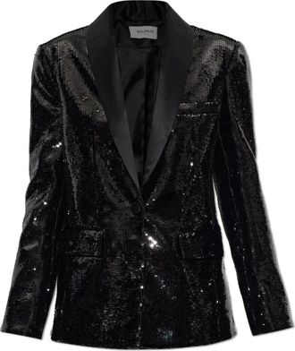 Balmain Giacca in raso a 1 bottone con paillettes - - Jackets - Donna - Nero - S