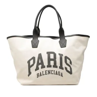 Balenciaga Black Ivory Canvas Leather Tote Bag (Pre-Owned)