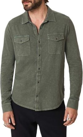 John Varvatos Arvon Vintage Wash Slub Organic Cotton Snap-Up Western Shirt in Army Green at Nordstrom, Size Xx-Large