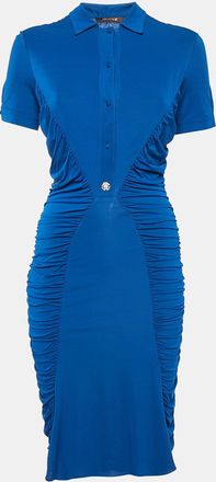 Roberto Cavalli Blue Jersey Ruched Midi Dress