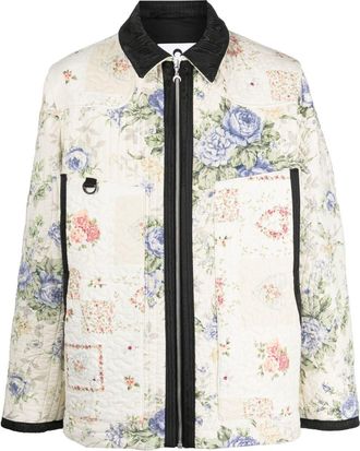 Marine Serre Boutis floral-print quilted jacket - men - Cotton/Polyester/Recycled Polyester/Cupro/FSC Viscose - 50 - Neutrals