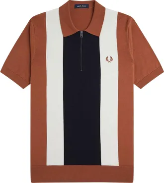 Fred Perry Cotton Knit Polo Shirt With Striped Motif-Uomo