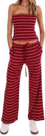 Le Lis Blanc Deux Along The Lines Stripe Two Piece Set In Red