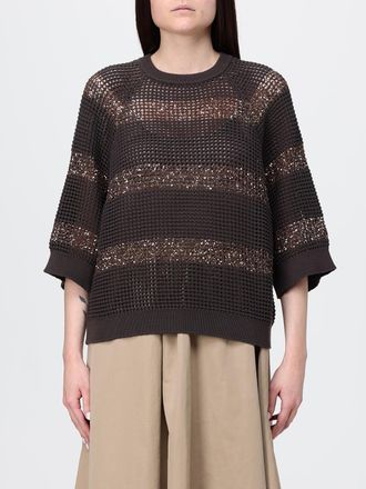 Brunello Cucinelli Pullover girocollo in lino e cotone con paillettes